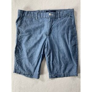 Gap Mens 31 Shorts Blue Chambray Flat Front Lightweight Casual Summer Coastal